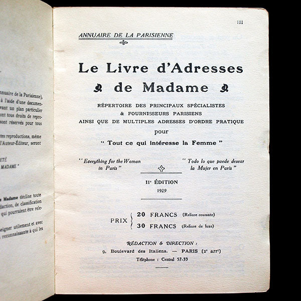 Le Livre d'Adresses de Madame - Annuaire de la Parisienne (1929)