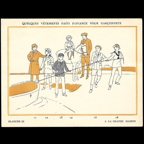 A la Grande Maison, ensemble de 4 cartes de mode masculine (circa 1910)