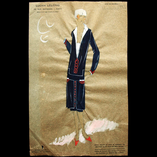 Dessin de la maison Lucien Lelong, modèle Mounette (circa 1925)