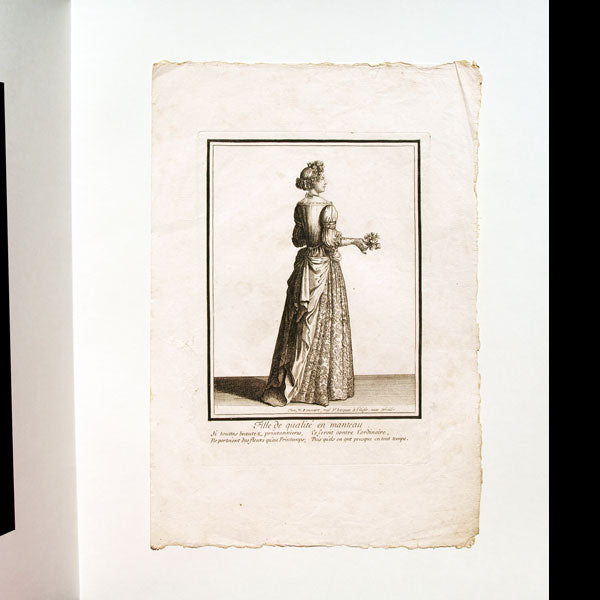 Fille de qualité en manteau, gravure de Bonnart (circa 1680-1690)