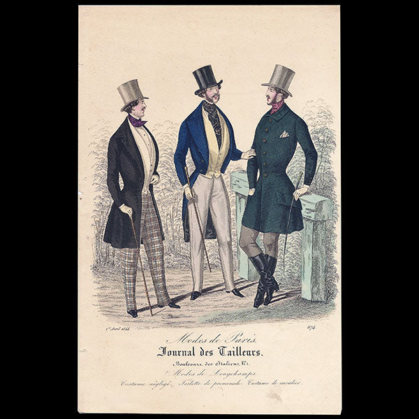 Modes de Paris, Journal des Tailleurs, gravures de mode masculine (1844)