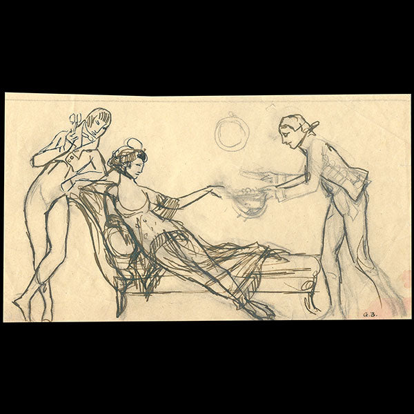 George Barbier - Etude pour une Scène au temps du Directoire, dessin original de George Barbier (circa 1910)