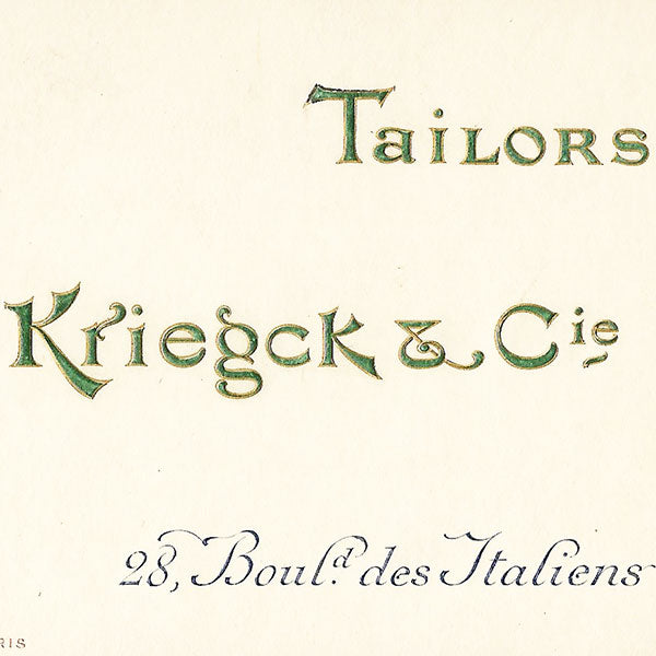 Kriegck Tailors - Carte d'invitation, 28 boulevard des Capucines à Paris (circa 1910)