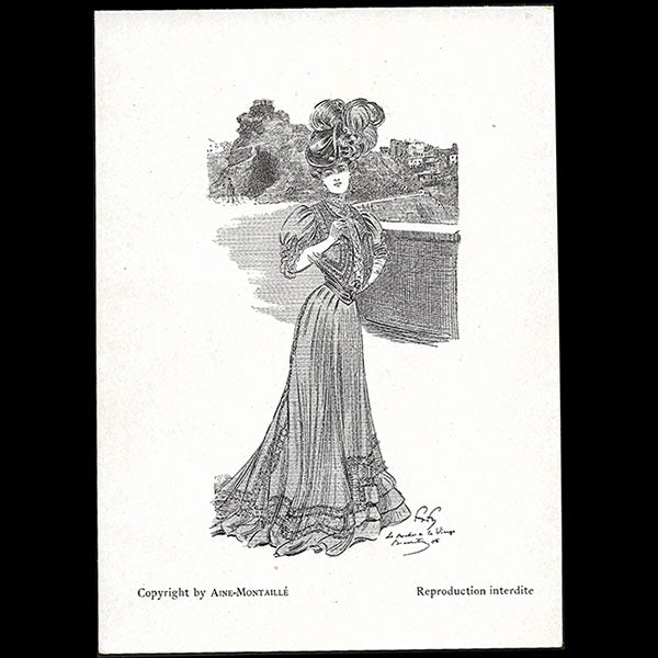 Aine-Montaillé - Elégante devant le rocher de la vierge de Biarritz par Felix Fournery (1906)