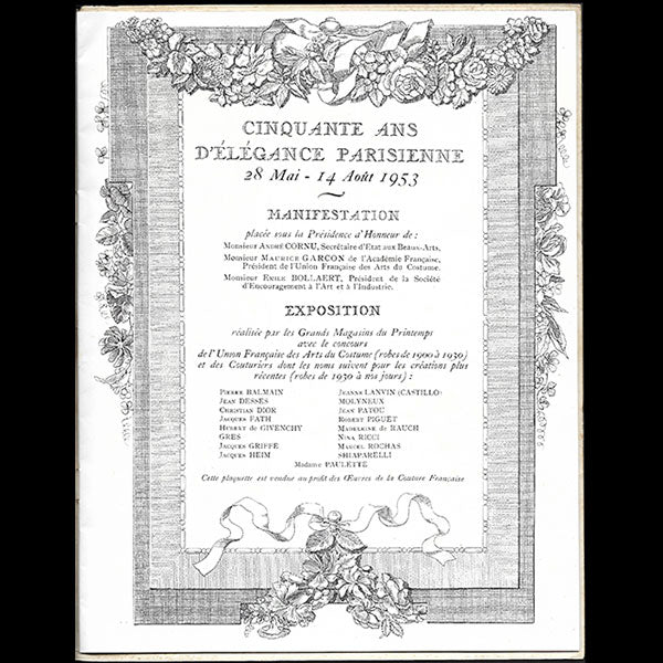 UFAC & Le Printemps - Exposition Cinquante ans d'Elegance Parisienne, couverture de Christian Bérard (1953)