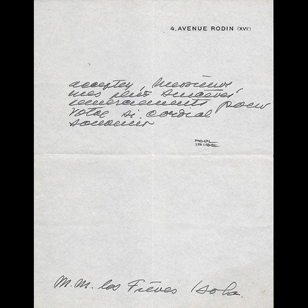 Paul Iribe - Lettre aux frères Isola (circa 1930)