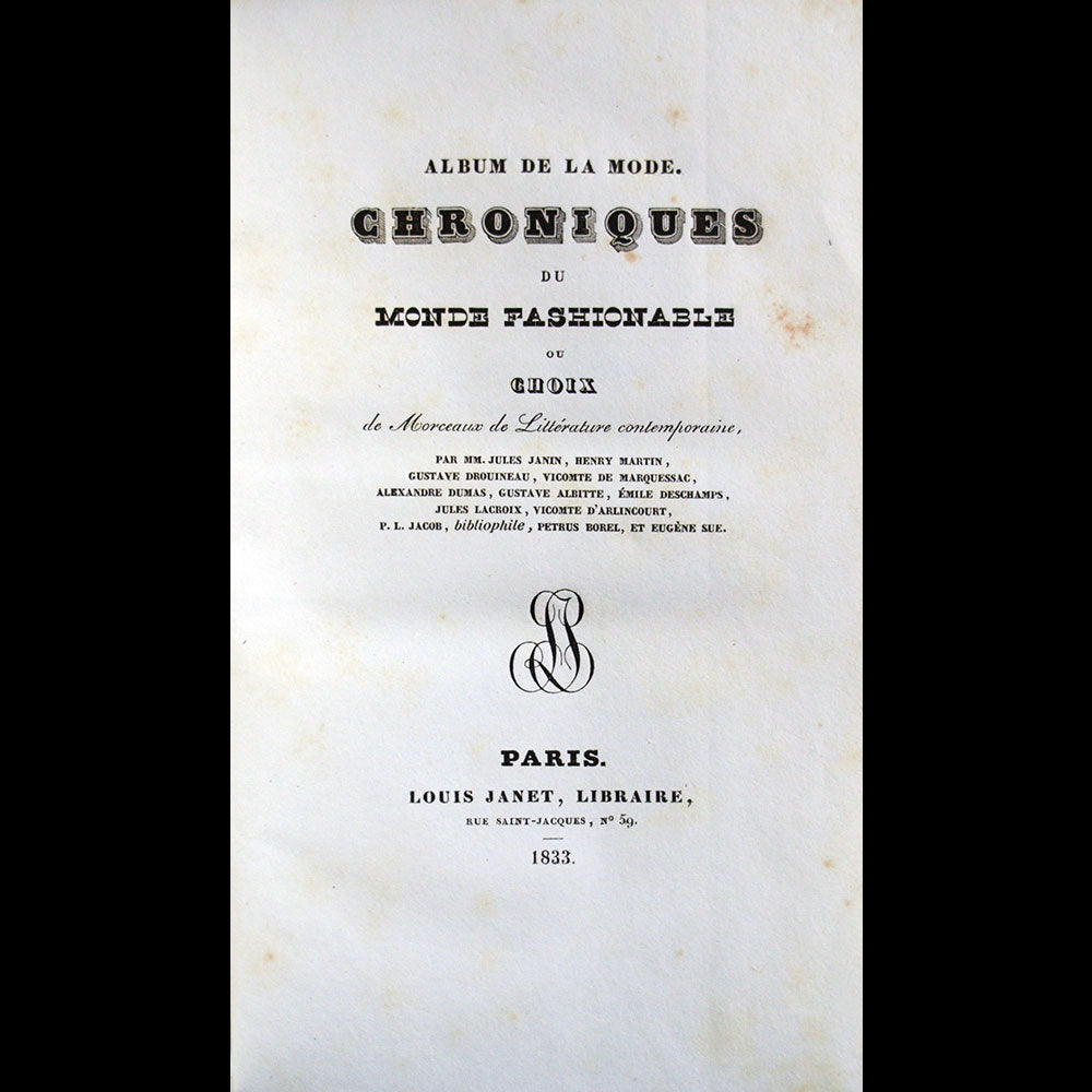 Album de la mode, Chroniques du monde fashionable (1833)