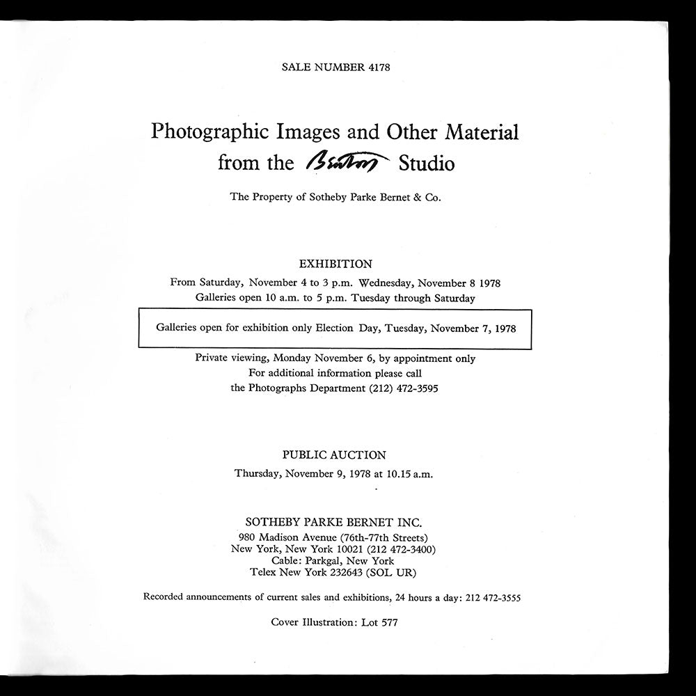 Photographic Images and other Material from the Beaton Studio, catalogue de vente de Sotheby's (1978)