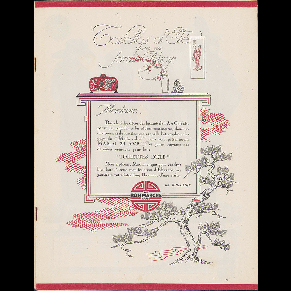 Au Bon Marché, Toilettes d'été dans un jardin chinois, catalogue de l'été 1924