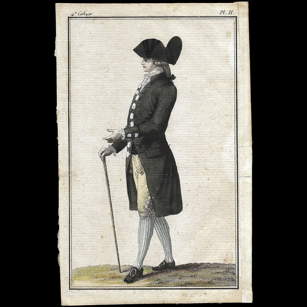 Cabinet des modes, 4ème cahier, planche 2 - Homme en (1er janvier 1786)