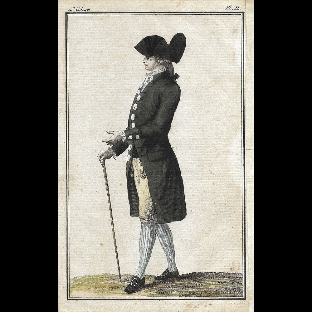 Cabinet des modes, 4ème cahier, planche 2 - Homme en (1er janvier 1786)