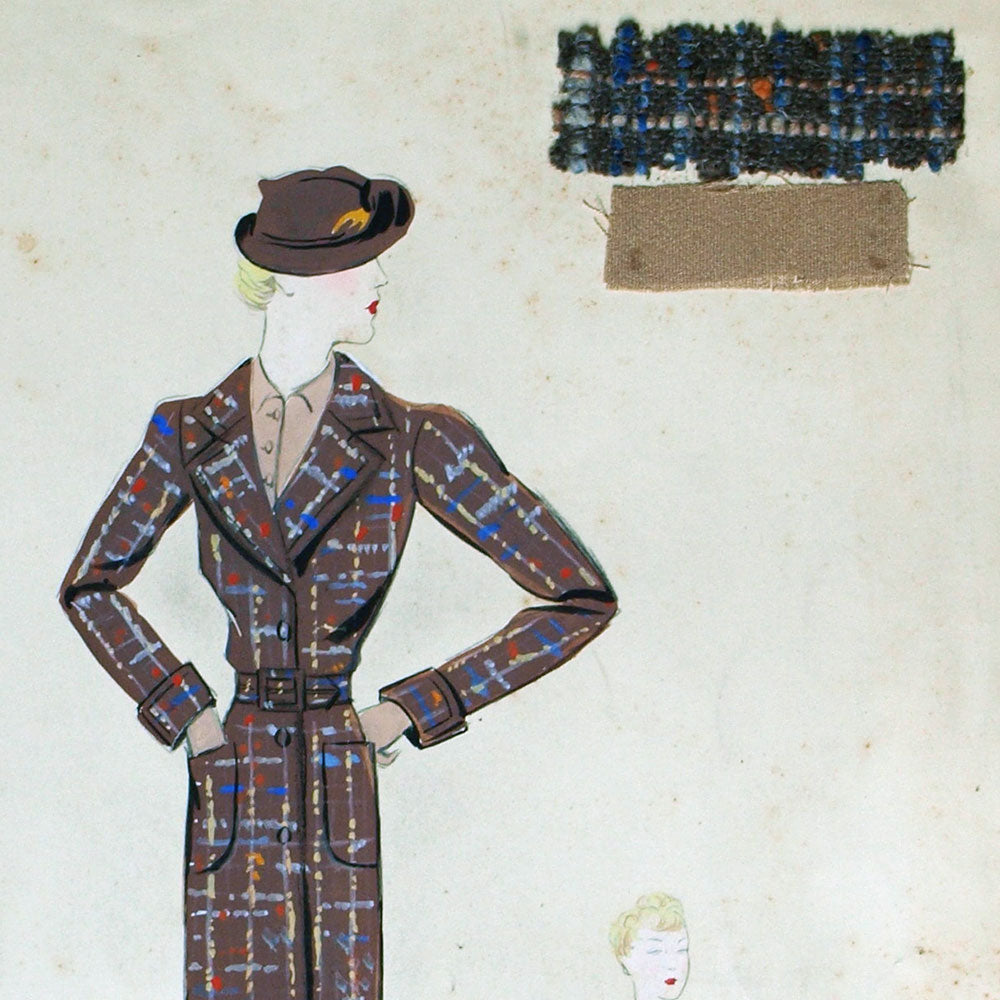 Chanel - Dessin d'une robe de soie et d'un manteau de sport (circa 1935)