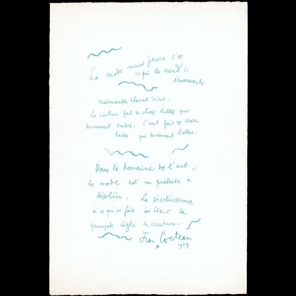 Jean Cocteau - La Mode meurt jeune, c'est ce qui la rend si émouvante (1959)