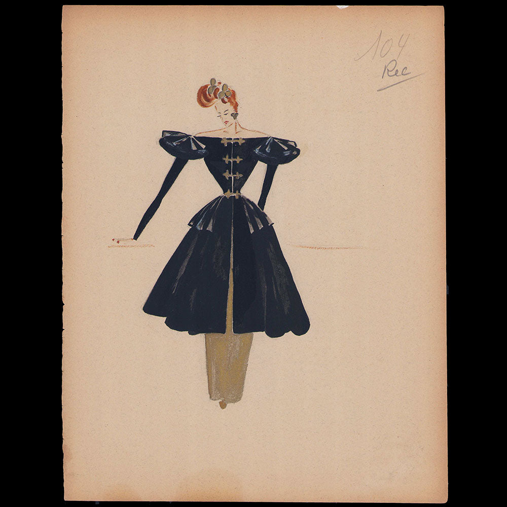 Croquis de mode - Manteau noir (1940s)