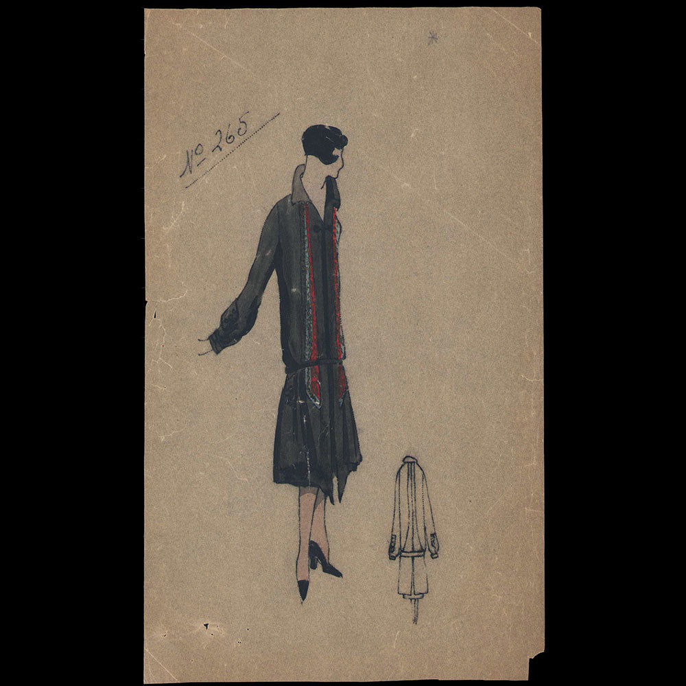 Dessin d'une robe d'une maison de couture parisienne (circa 1925-1930)