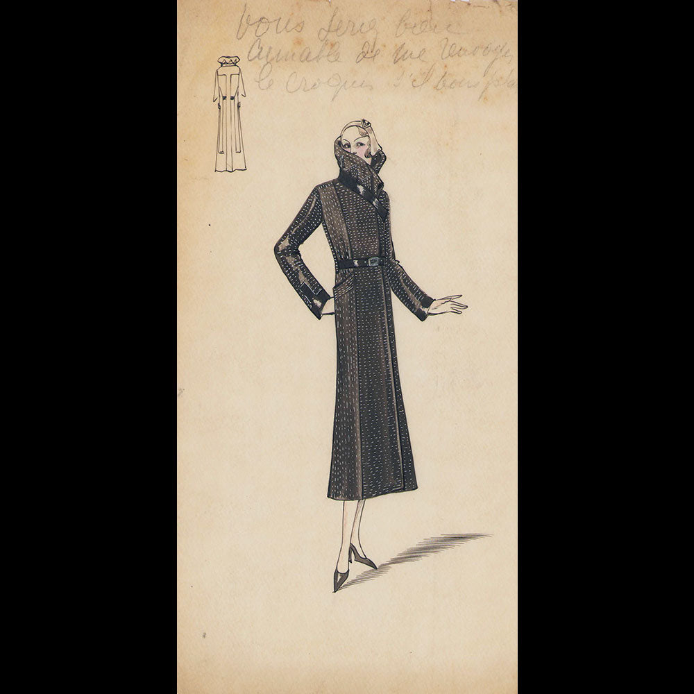 Set of 9 fashion drawings from Parisian couture houses (c.1930)