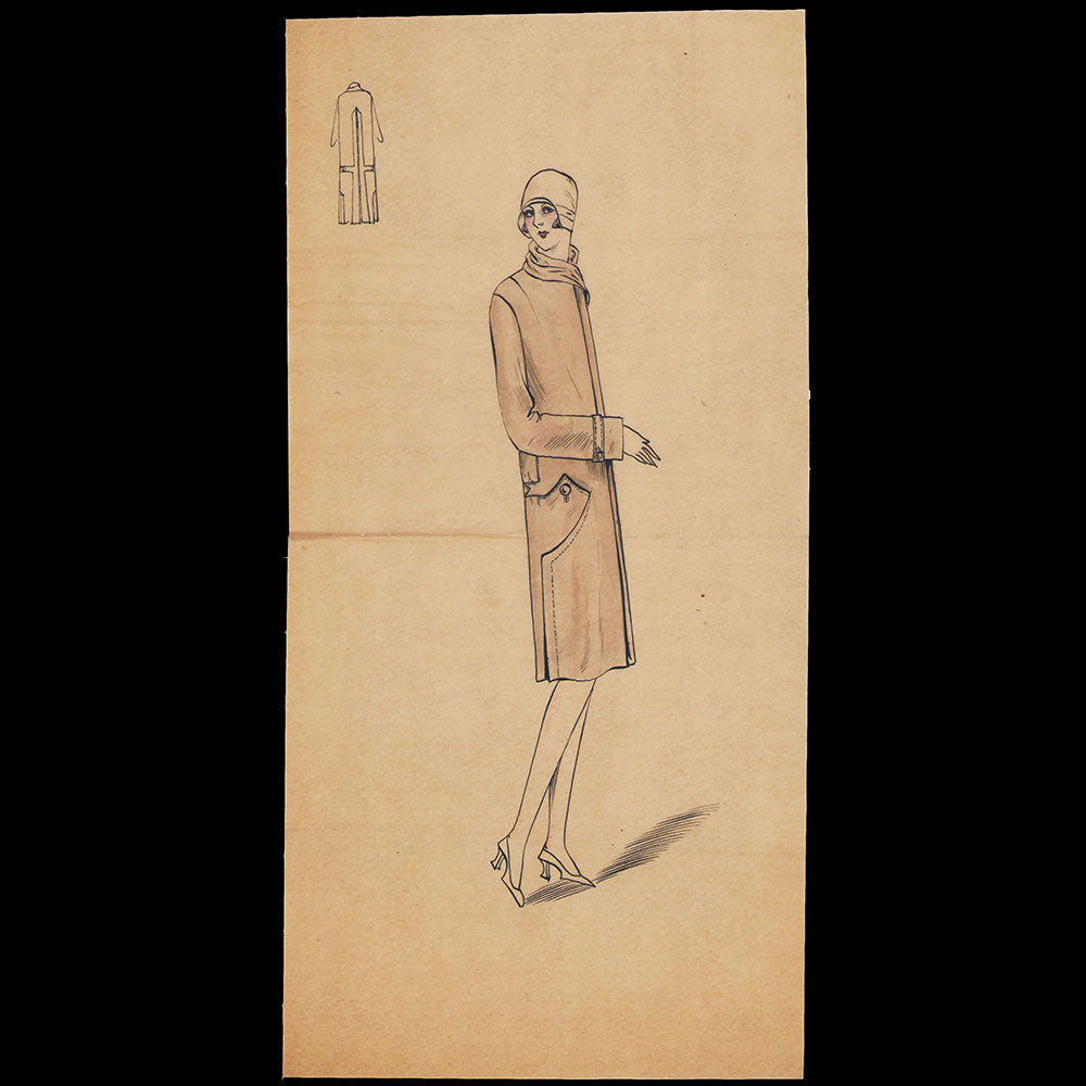 Set of 9 fashion drawings from Parisian couture houses (c.1930)