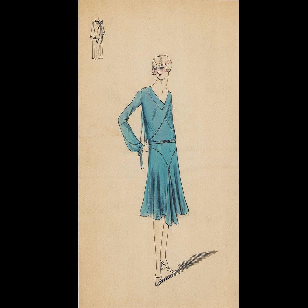 Set of 9 fashion drawings from Parisian couture houses (c.1930)