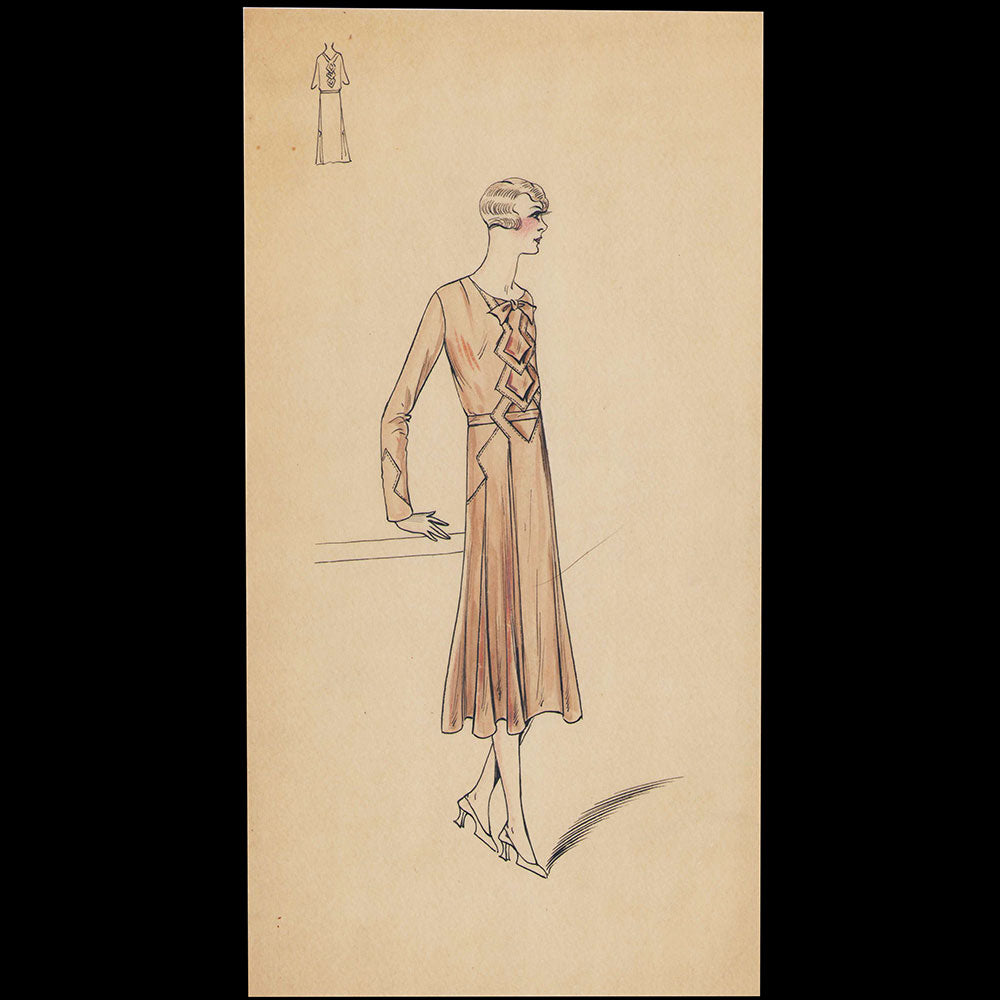 Set of 9 fashion drawings from Parisian couture houses (c.1930)