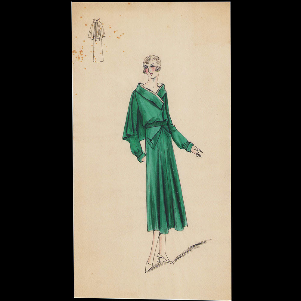 Set of 9 fashion drawings from Parisian couture houses (c.1930)