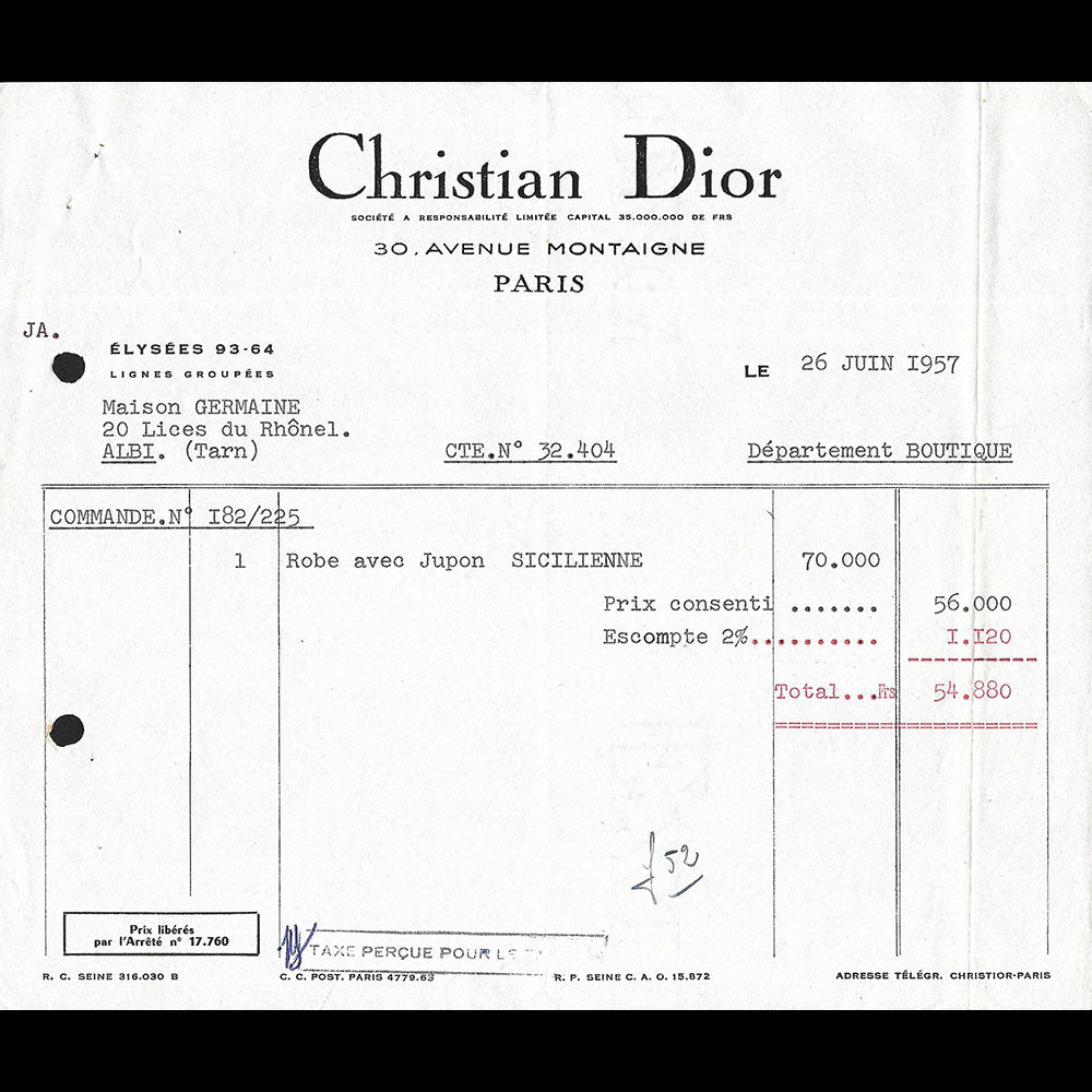 Christian Dior - Facture d'une robe avec jupon Sicilienne (1957)