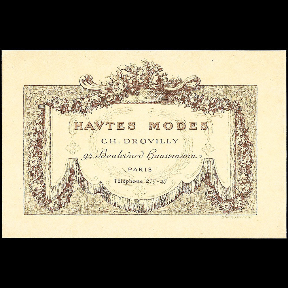 Ch. Drouilly - Carte de la maison de modes, 94 boulevard Haussmann à Paris (circa 1910)