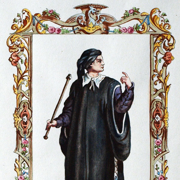 Costumes anciens et modernes, ensemble de 40 dessins aquarellés d'après Vecellio (1860)