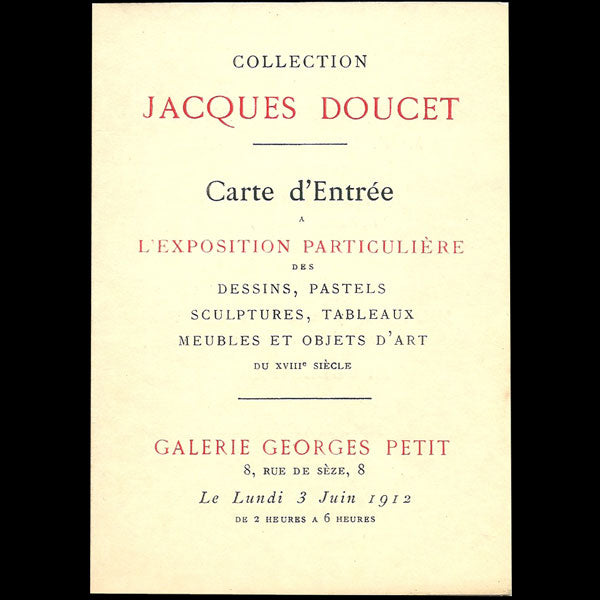 Carte d'Entrée à l'Exposition Particulière de la Collection Jacques Doucet (1912)
