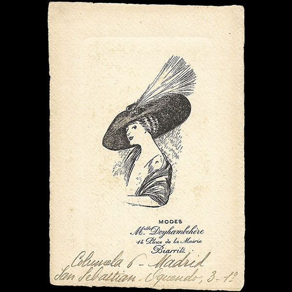 Doyhambehere - Carte de la maison de chapeaux, 14 place de la Mairie à Biarritz (circa 1910)