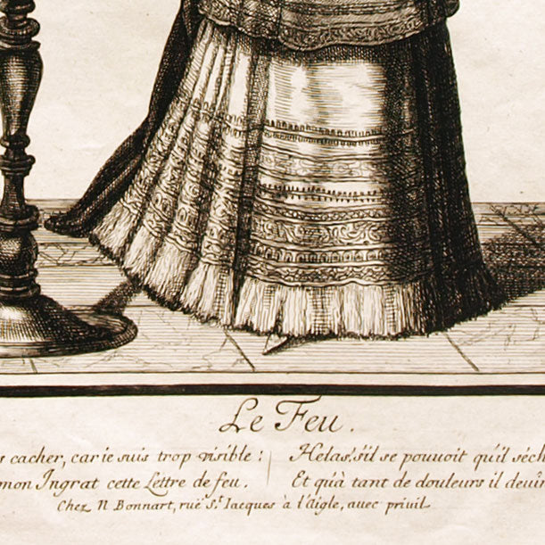 Le Feu, allégorie des éléments, gravure de Bonnart (circa 1685)