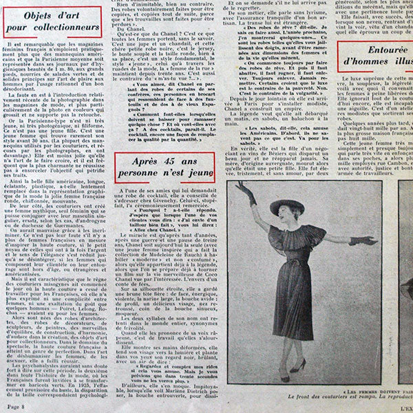 L'Express, 17 août 1956 - Chanel, la femme de la semaine par Françoise Giroud