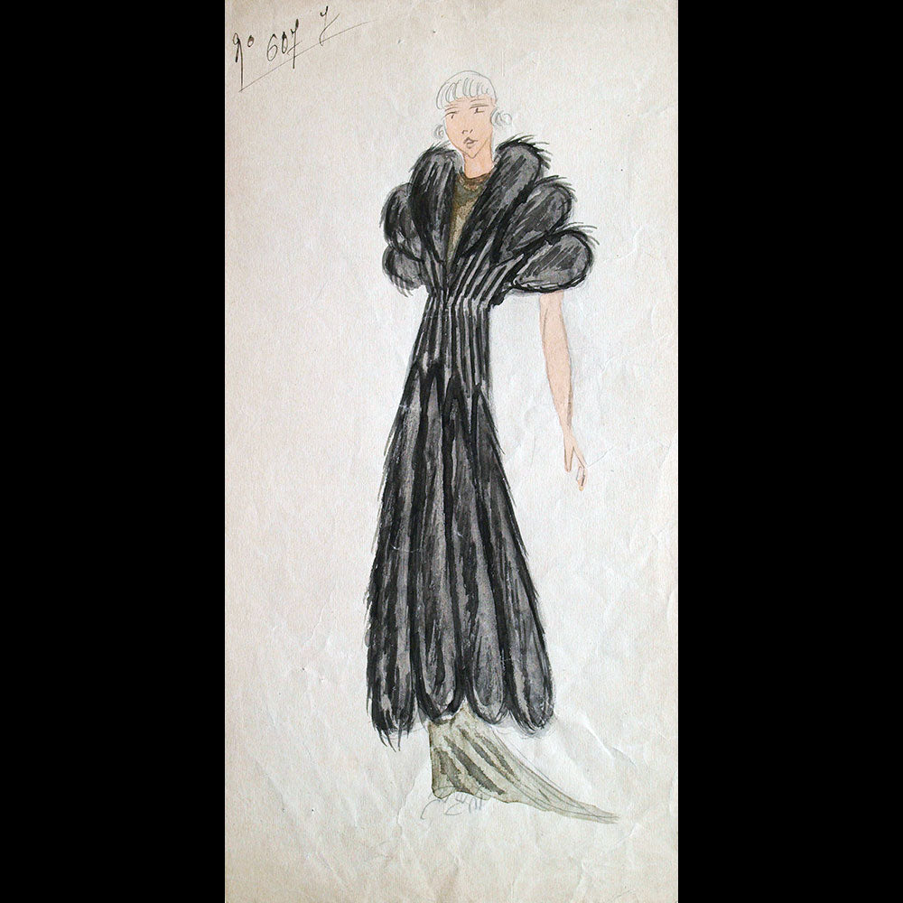 Fourrures Max - Réunion de 14 dessins de manteaux de fourrure par Monsieur Alex (circa 1935-1938)