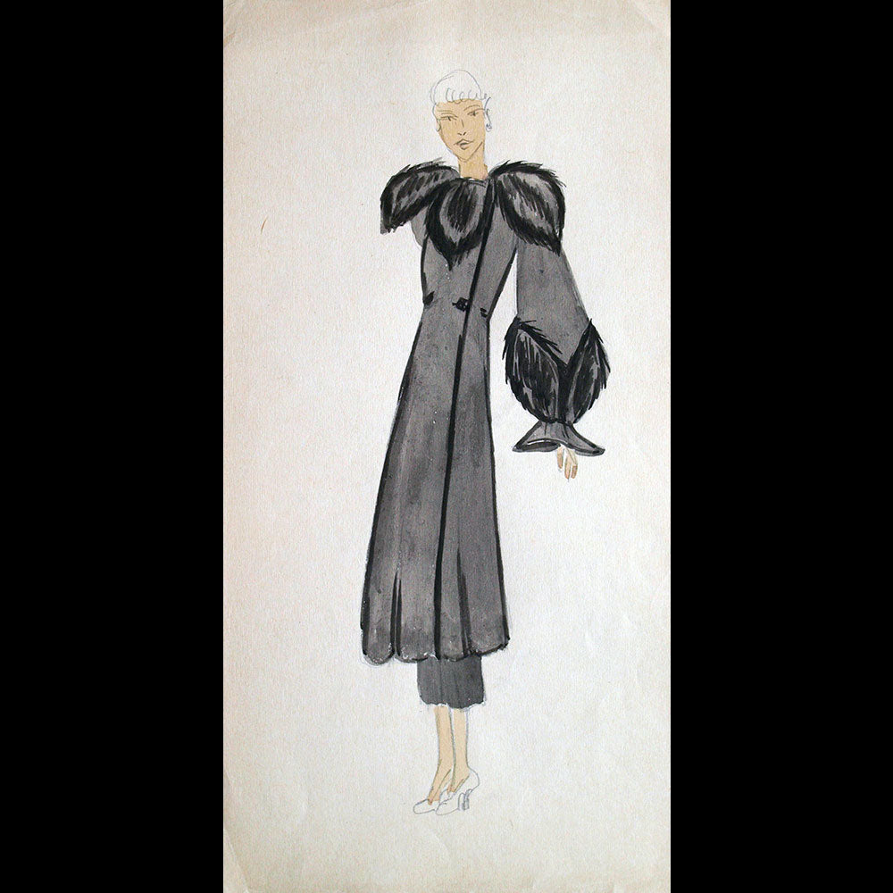 Fourrures Max - Réunion de 14 dessins de manteaux de fourrure par Monsieur Alex (circa 1935-1938)