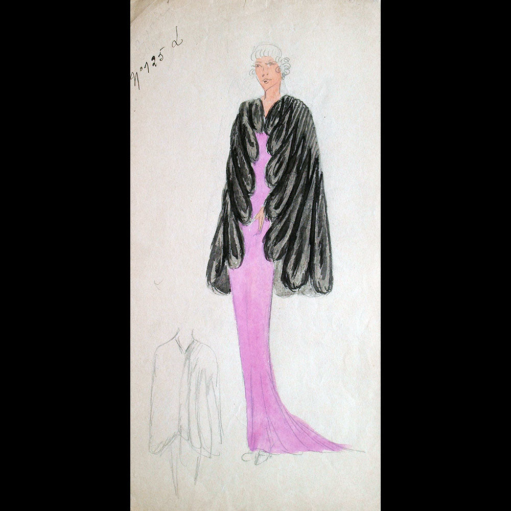 Fourrures Max - Réunion de 14 dessins de manteaux de fourrure par Monsieur Alex (circa 1935-1938)