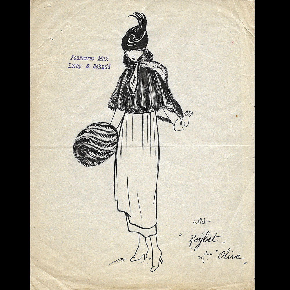 Fourrures Max - Dessin du collet Roybet et du manchon Olive (circa 1915-1920)
