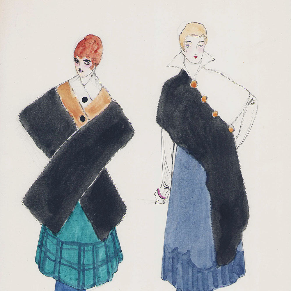 Fourrures Max - Dessin de deux étoles de fourrure (circa 1913)