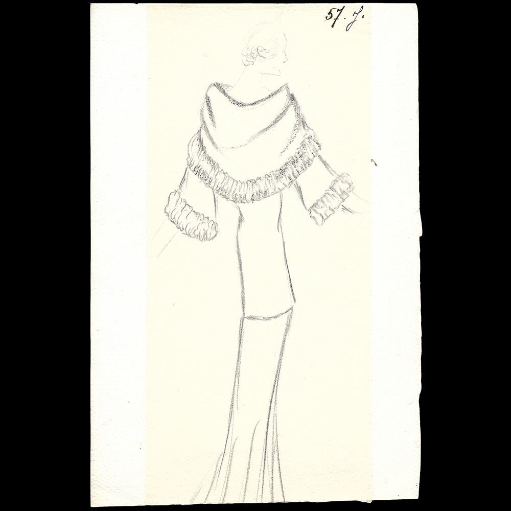 Fourrures Max - Dessin d'un manteau par Léo Tissandié (circa 1930s)