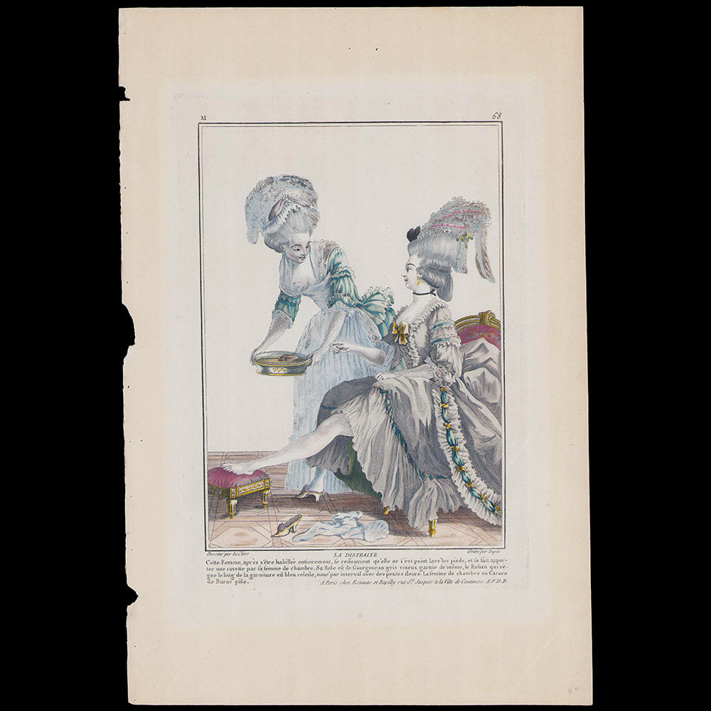 Gallerie des Modes et Costumes Français, 1778-1787, gravure n° M 68, La Distraite (1778)