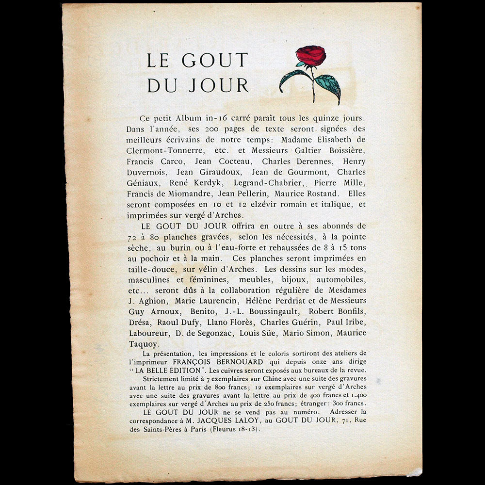Le Goût du Jour - Annonce de la parution de la revue (1920)