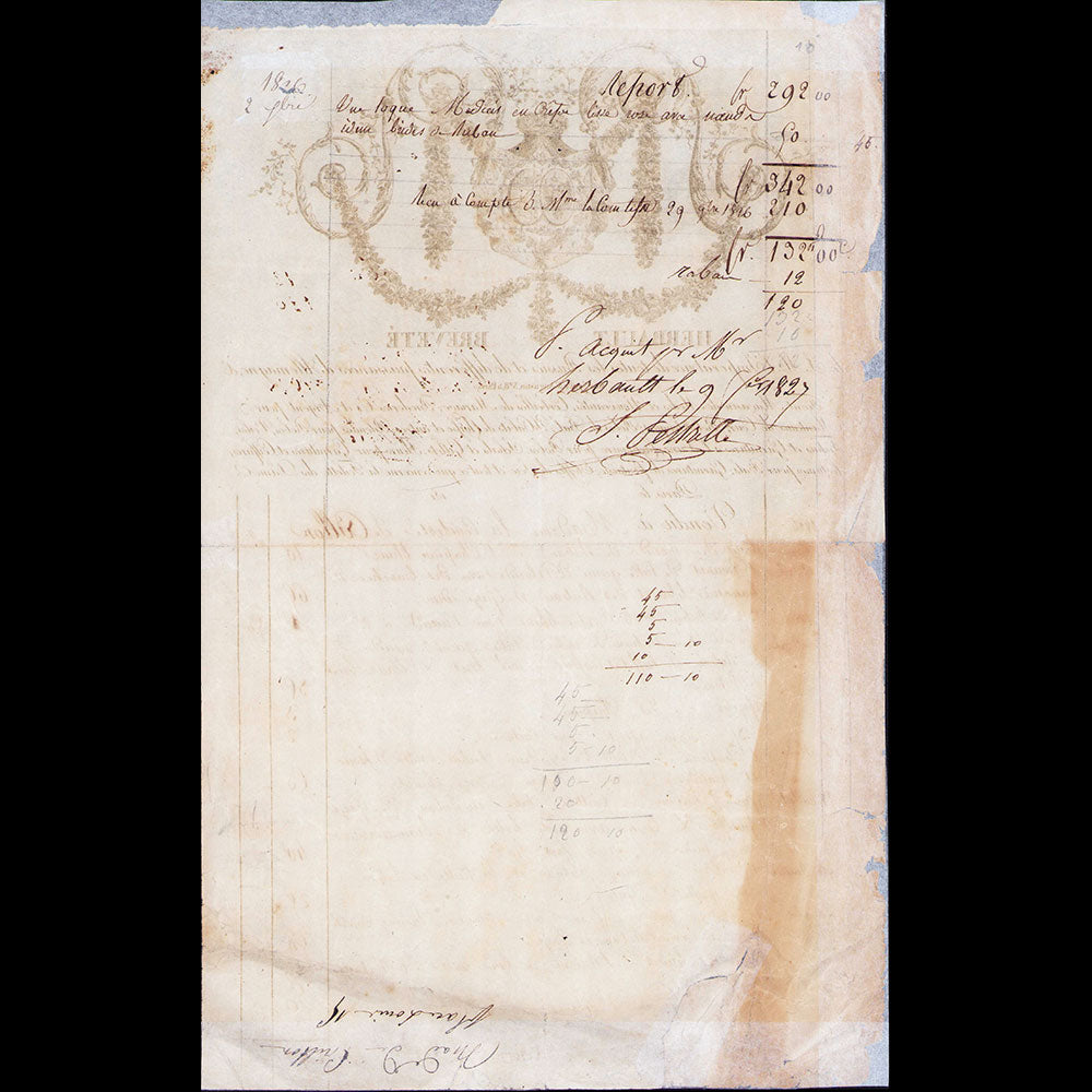 Herbault - Facture du magasin de Modes et de Nouveautés, 9 rue Neuve Saint-Augustin à Paris (1826)