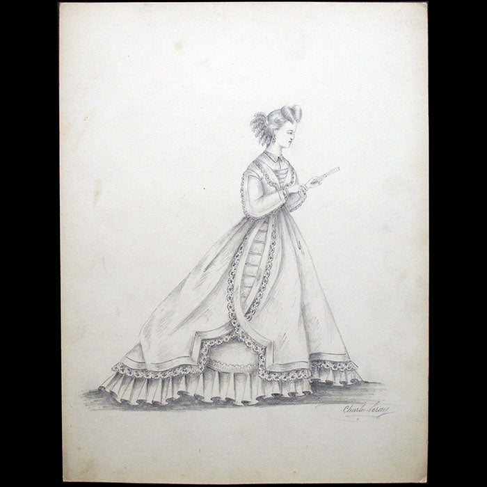 Charles Leray - Dessin d'une robe pour une maison de couture (circa 1860-1870)