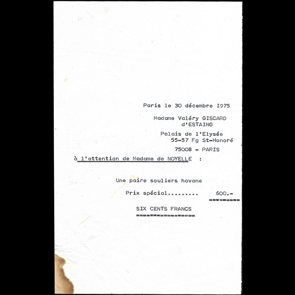 Massaro - Facture adressée à la présidence de la république (1975)