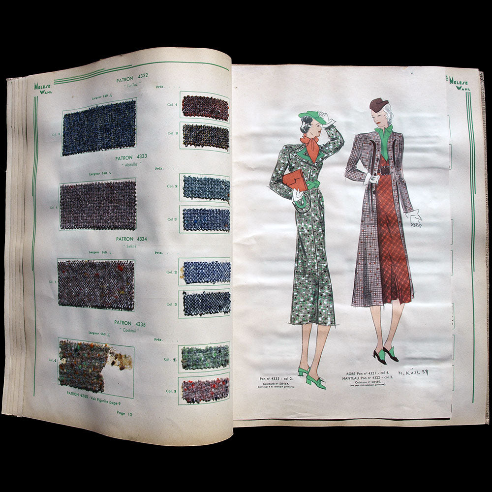 Wahl, Albert Mélèse & Cie - Créations et Nouveautés, album de présentation de tissus, été 1938