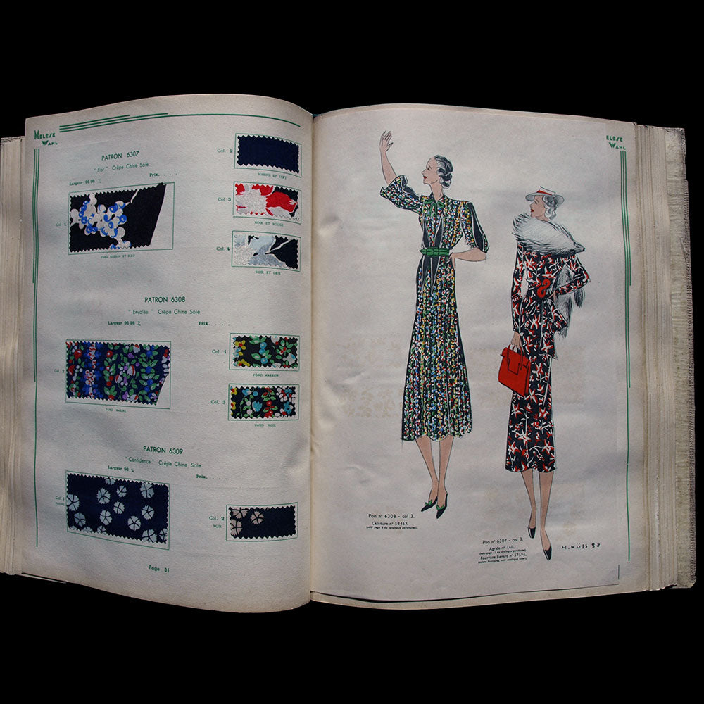 Wahl, Albert Mélèse & Cie - Créations et Nouveautés, album de présentation de tissus, été 1938