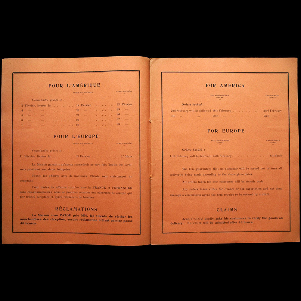 Jean Patou - Programme de défilé (circa 1923)