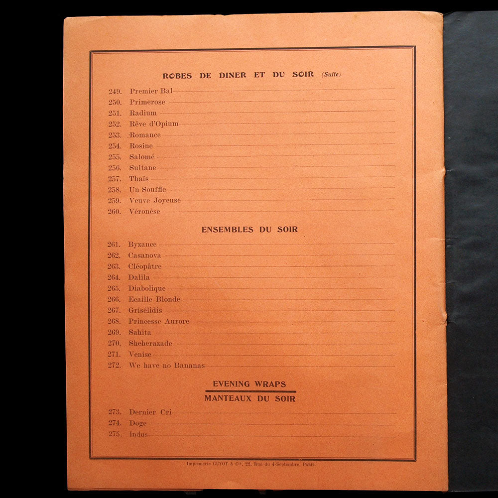 Jean Patou - Programme de défilé (circa 1923)