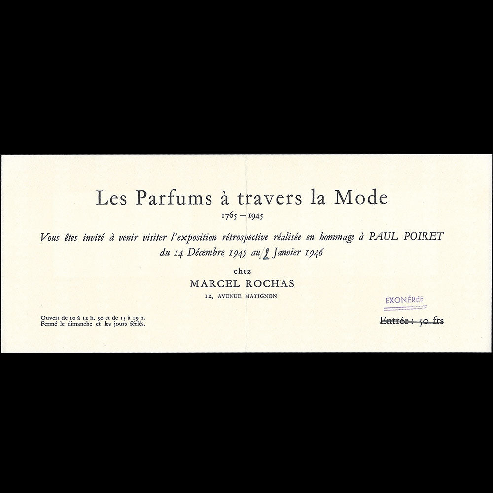 Rochas - Invitation à l'exposition Les Parfums à travers la Mode 1765-1945 en hommage à Paul Poiret