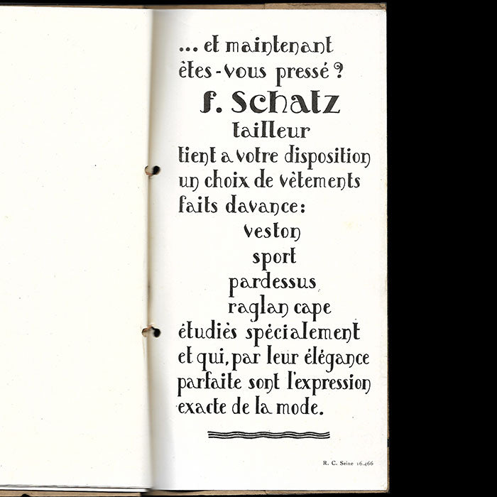 Schatz - Catalogue du tailleur parisien, couverture de Gabriel Ferro (circa 1925-1930)