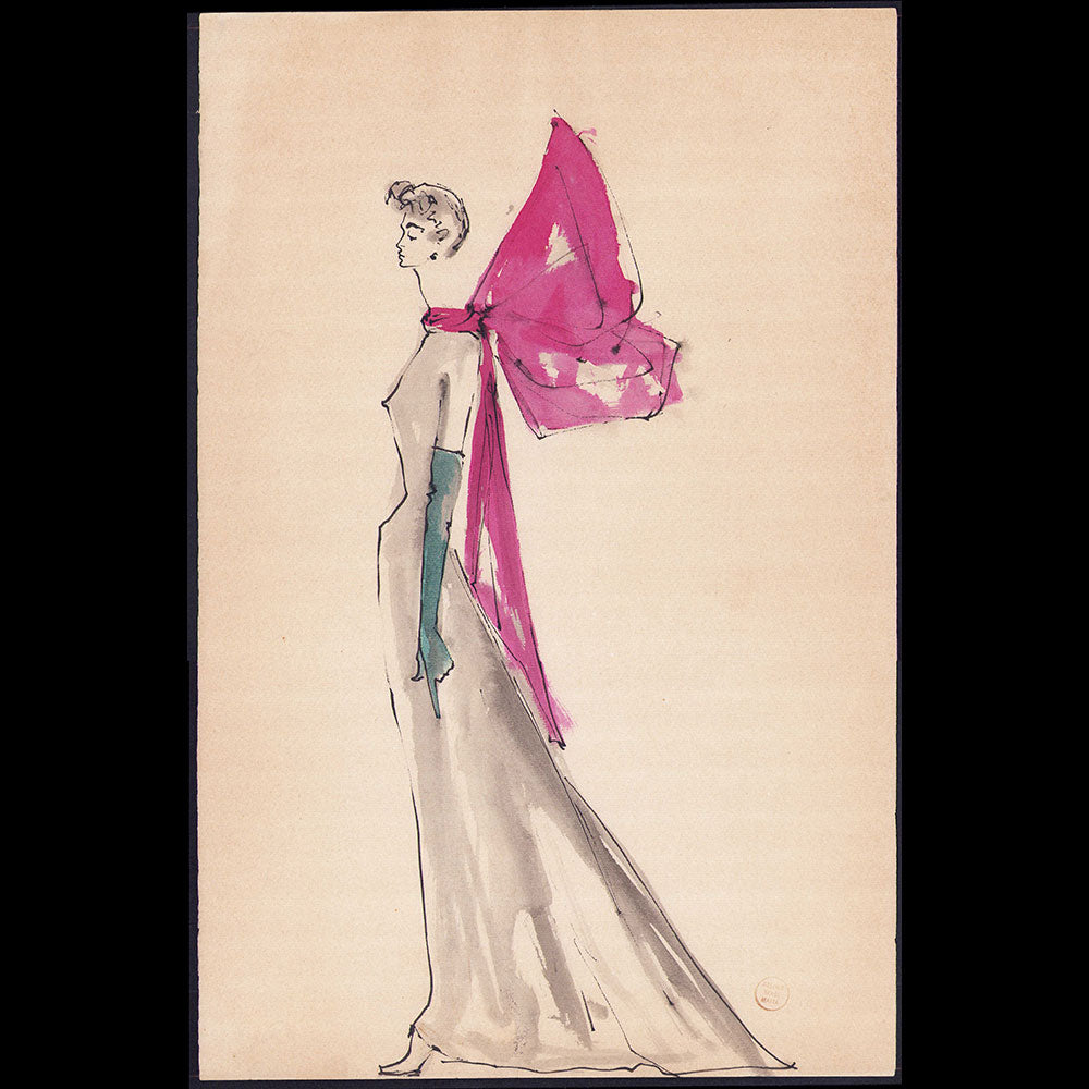 Serge Matta - Dessin de robe du soir pour Schiaparelli (1950-1954)
