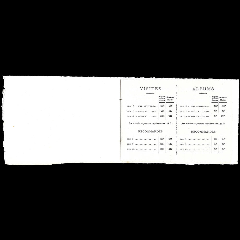 Studio Talbot - Tarifs du studio photographique, 25 rue Royale à Paris (circa 1910)